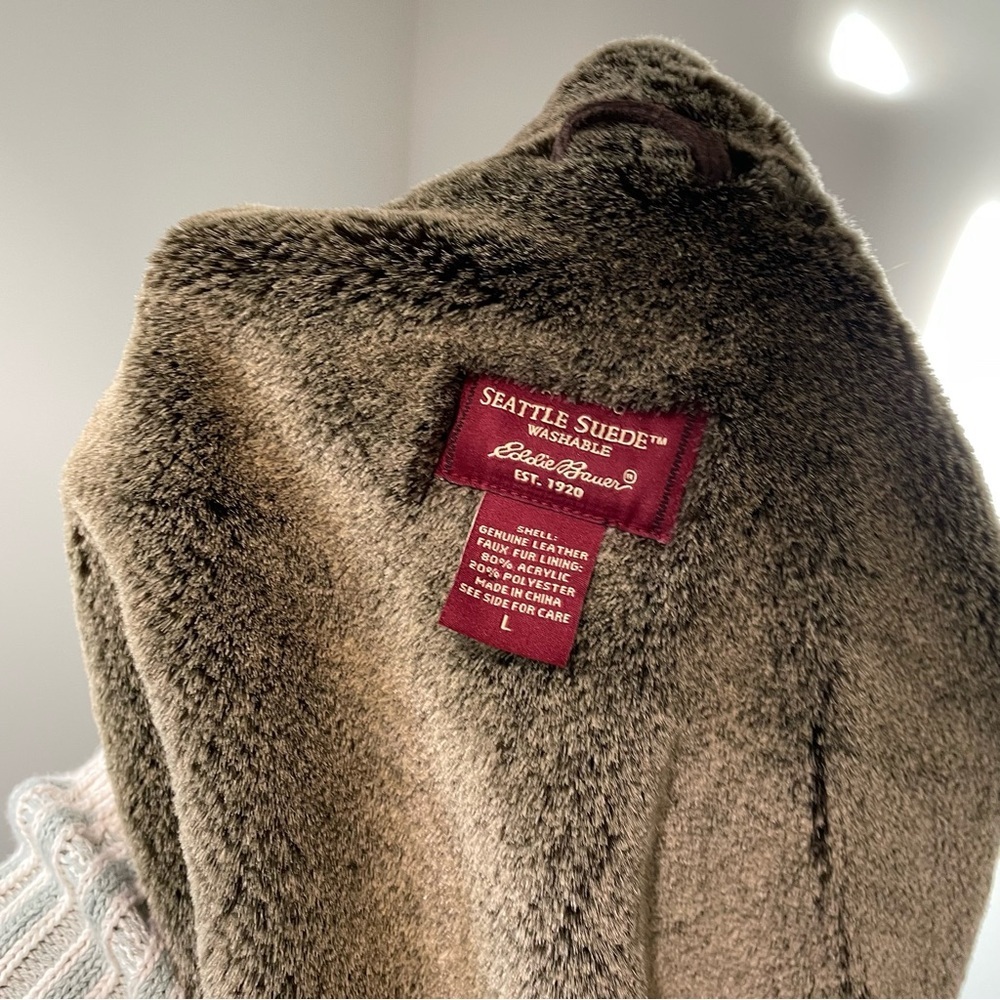 Vintage Eddie Bauer Seattle Brown Suede Faux Fur Lined Western Vest Size Large - Picture 6 of 9